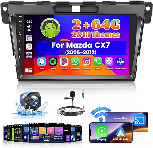 Miniatura 8 de Roinvou 2+64G Android 13 CarPlay estéreo para Mazda CX7 2006-2012, radio CarPlay inalámbrica incorporada con Android Auto, pantalla táctil de 9