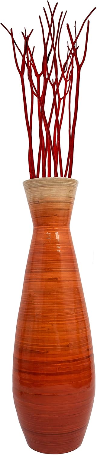 Uniquewise 28" Classic Bamboo Floor Vase Handmade, Decorative Glossy Red Vase for Dining Room, Living Room, Entryway, Home Decor, Fill with Dried Branches or Flowers, Tall Elegant Centerpiece