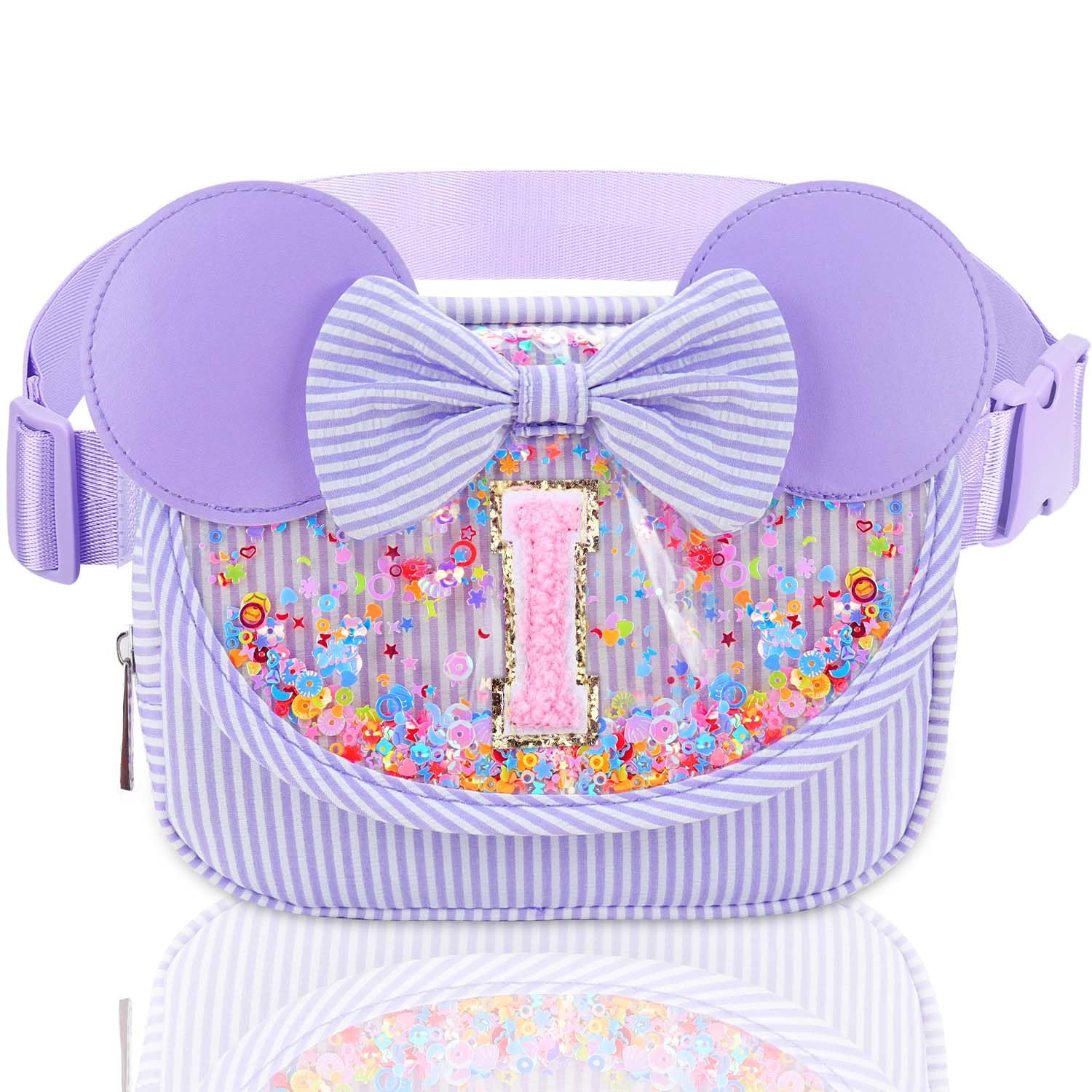 Initial Fanny Pack for Girls - Belt Bag for Teens Kid Teen Girl Kid Birthday Gift Stripe Purple I