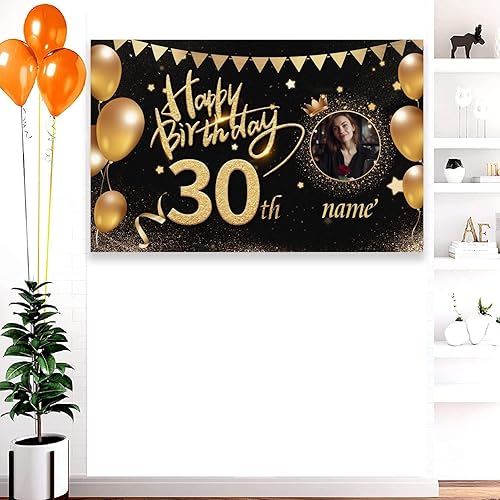 Miniatura 5 de Custom Happy Birthday Banner,Customize Photo Name and Age Banners Decorations Backdrop for Women Men Boys Girls, Personalization Birthday Banners