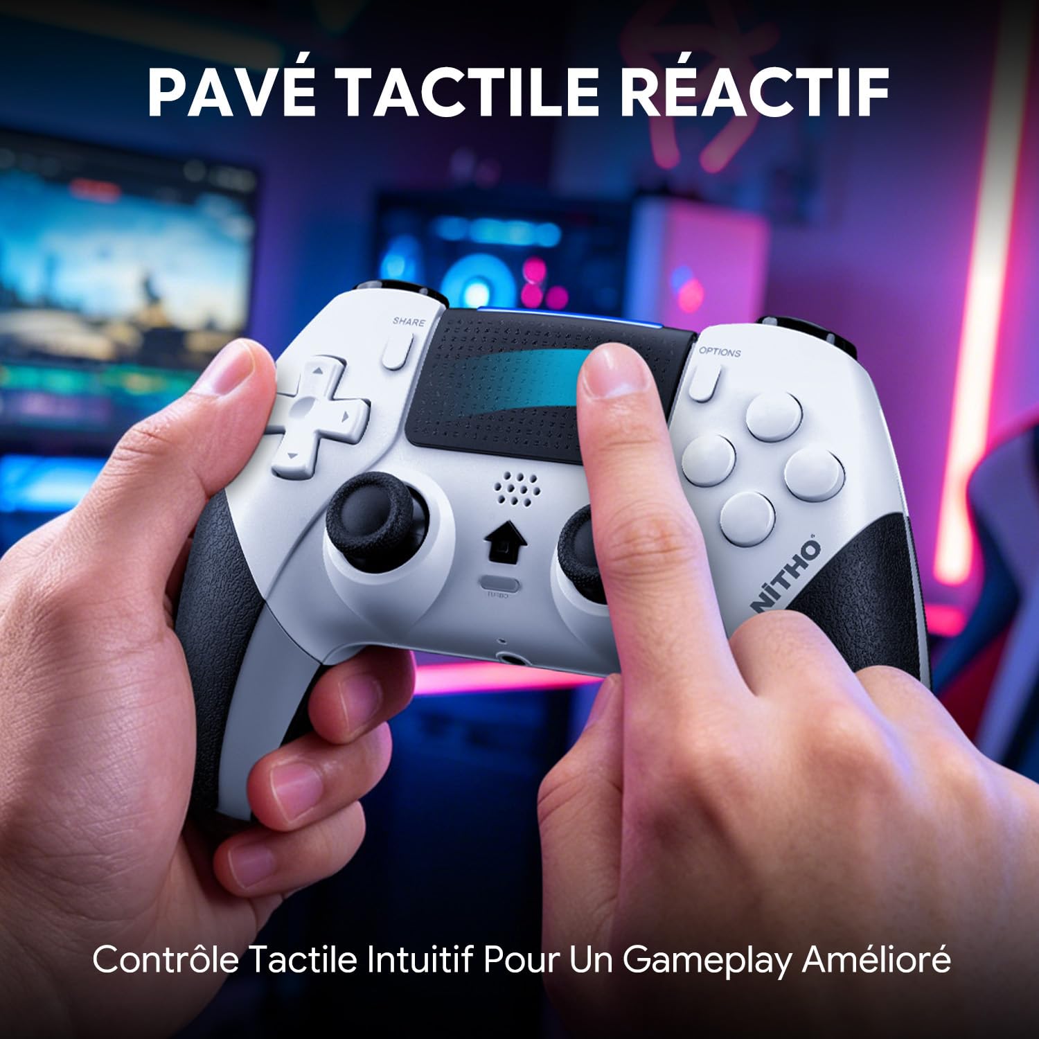 NITHO EVOLUTION Manette Sans Fil Compatible avec PS5 Pro/Slim, PC, iOS et Android, Joysticks à Effet Hall, Double Vibration, Turbo, Macro, Pavé Tactile, Capteur 6 Axes et Prise Jack 3,5 mm