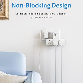 Mscien Multi Plug Adaptor, 6 in 1 Plug Extension Socket 3 Way 3 USB(3.4A,1 Type-C), Wall Socket UK Power Strip with 315 Degree Rotation, Plug Adapter Surge Protected Extender For Home Office