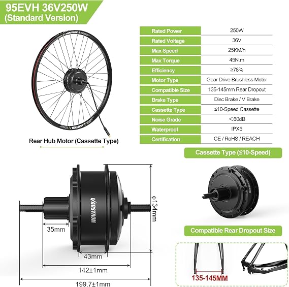 Varstrom 36V 250W Rear Hub EBike Conversion Kit for 26