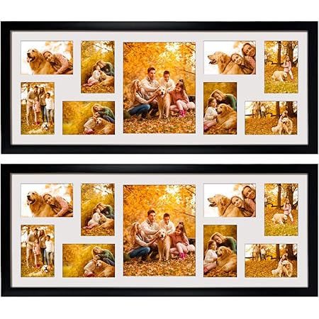 2 Pack 4x6 Picture Frames Collage with 9 Openings, Display Eight 4 x 6 Pictures and One 8x10 Photos for Wall Mounting, Black