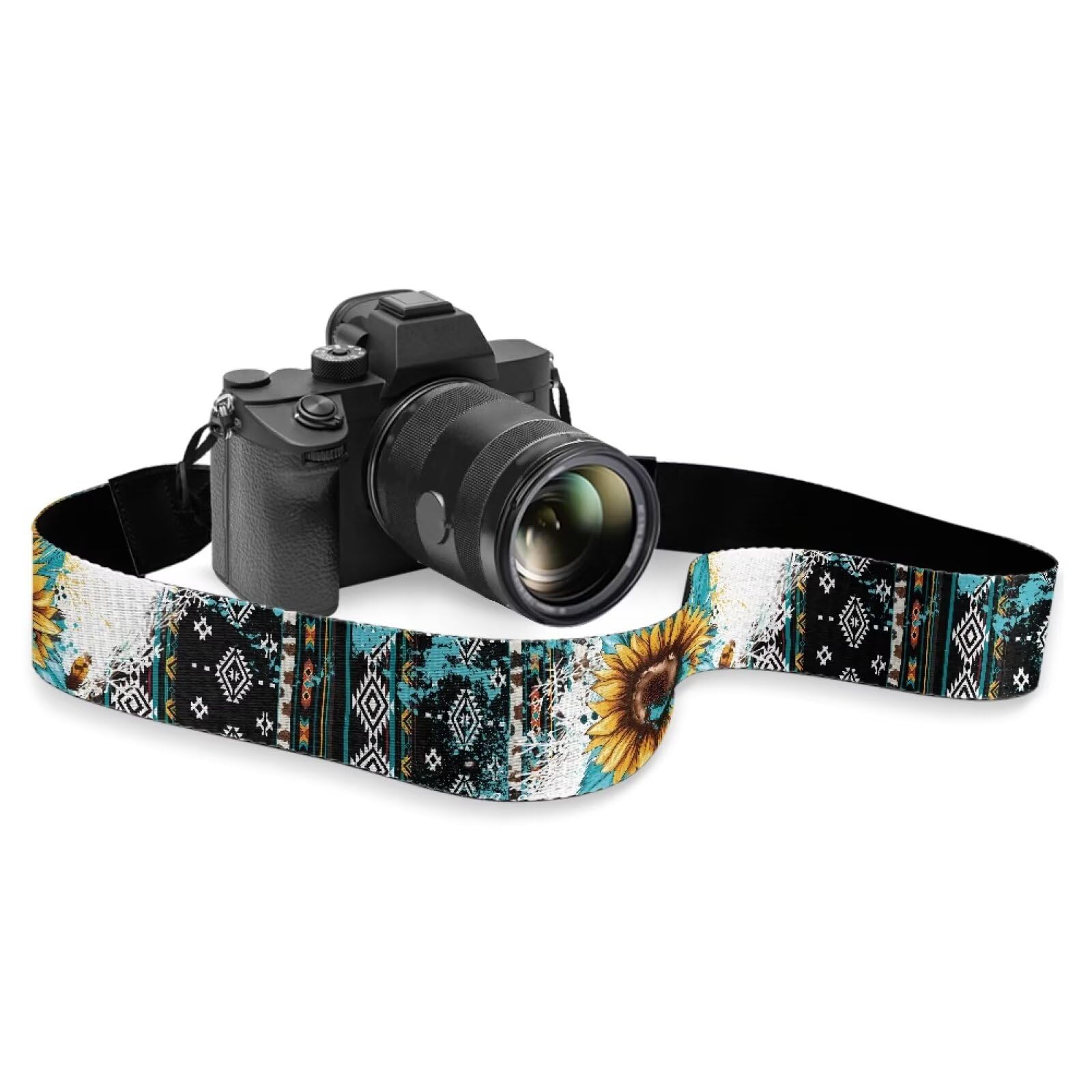 Goncariar Western Sunflower Camera Strap for Photographers Adjustable Camera Shoulder Sling Strap Turquoise Aztec Camera Straps Neck Belt Shoulder Strap Camcorder Rope Cowhide