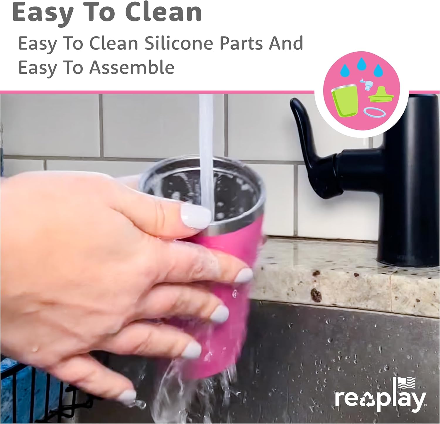 Re-Play 10 oz Insulated Stainless Steel Sippy Cup (2 Pack) - No-Spill Hard Spout Toddler Cup, Keeps Drinks Cold, Dishwasher Safe & Durable - Made in USA, Lime/Sky - Image 3