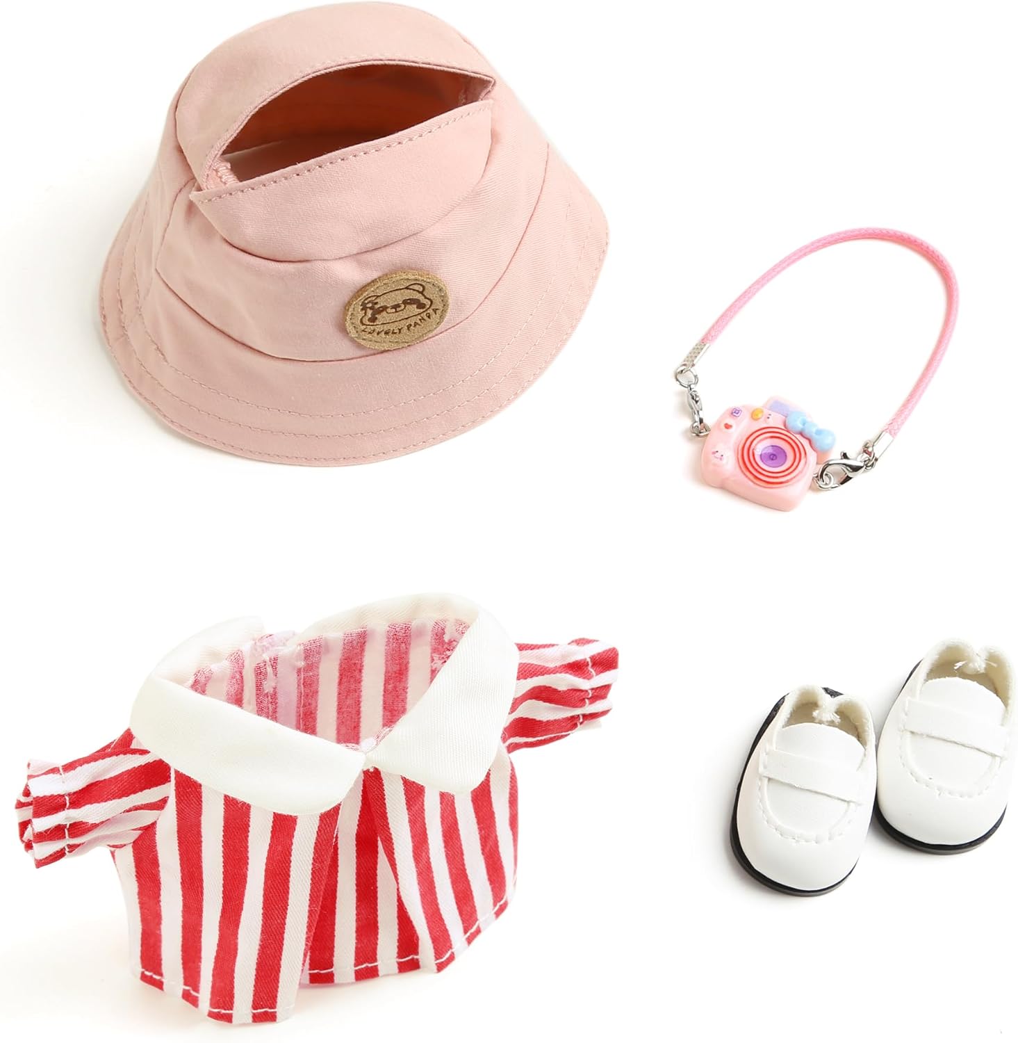 17cm Doll Clothes for Labubu - Kawaii Clown Style Set - Doll's Hat & Doll's Clothing & Doll's Shoes & Camera, Cute Doll Outfit with Accessories for Display, Collectors, Gift - Red (NO Dolls)