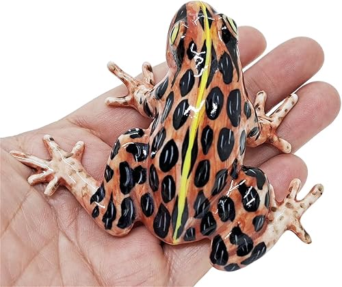 WitnyStore Pequeña figura de rana manchada de 3 pulgadas, color marrón, amarillo y negro, hecha a mano, pintada a mano, ranas de cerámica, sapo,