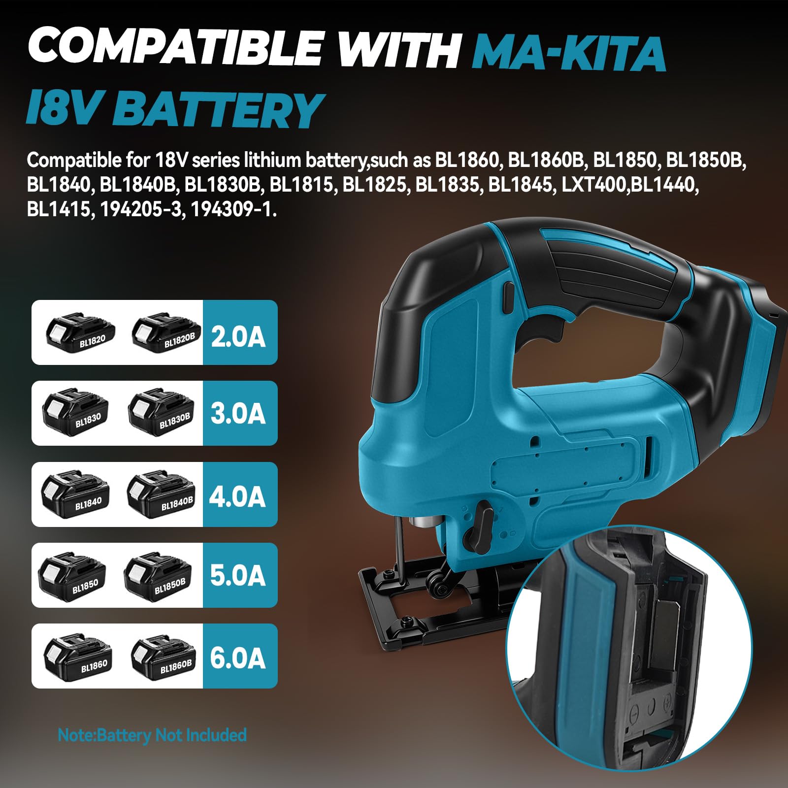 Seghetto alternativo a batteria per Makita da 18 V (senza batteria), 720 W, seghetto alternativo a pendolo elettrico senza spazzole, regolazione della velocità continua, angolo di taglio ±45°, con 6