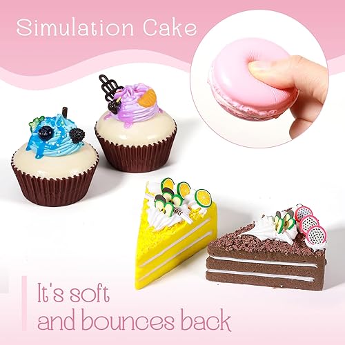 Miniatura 3 de 16 piezas de comida falsa realista juguete artificial donas magdalenas falsas rebanadas pastel de simulación artificial macaron, para exhibir espuma