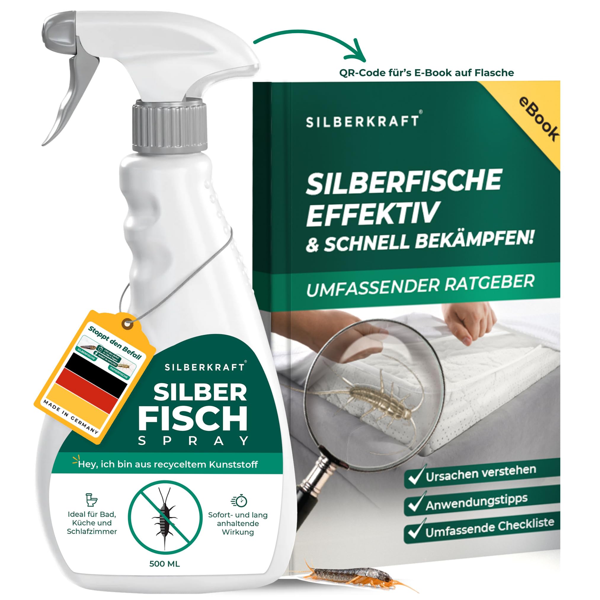 Silberkraft Anti-Silberfisch Spray 500ml inkl. E-Book Schnelle und effektive Bekämpfung von Silberfischchen Alternative zu Köderdosen und Fallen