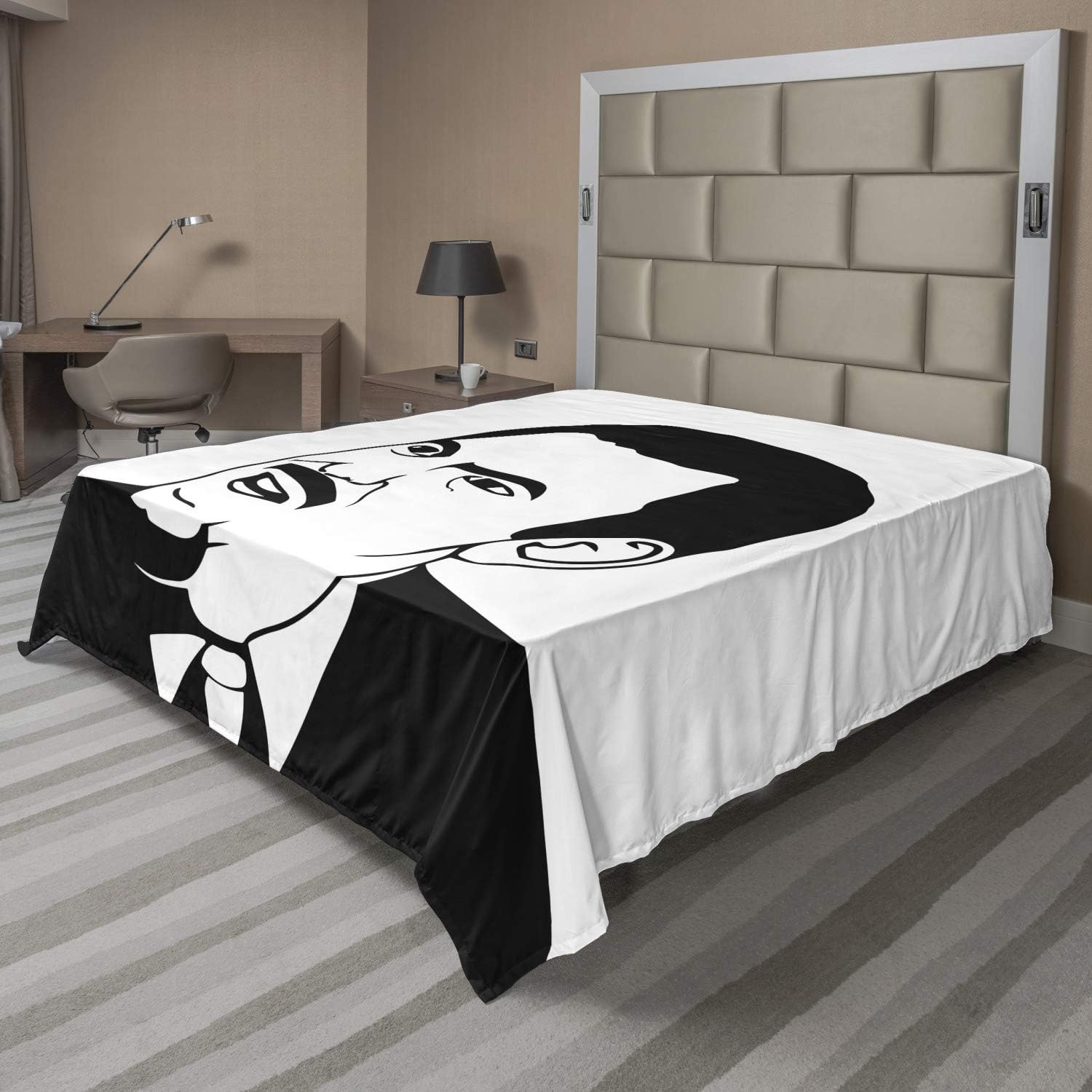 Ambesonne Humor Flat Sheet, Monochrome Retro Man Rage Comics Expressive Emotions Online Illustration Print, Soft Comfortable Top Sheet Decorative Bedding 1 Piece, California King, White and Black