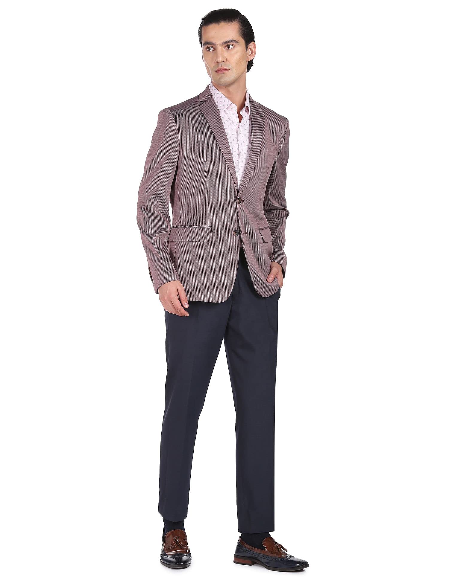arrow Men Wine Slim Fit Patterned Dobby Weave Blazer-picture-23