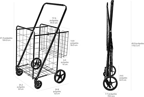 Miniatura 5 de Amazon Basics Carrito de compras plegable con ruedas de 360 grados, fácil montaje, negro, XL