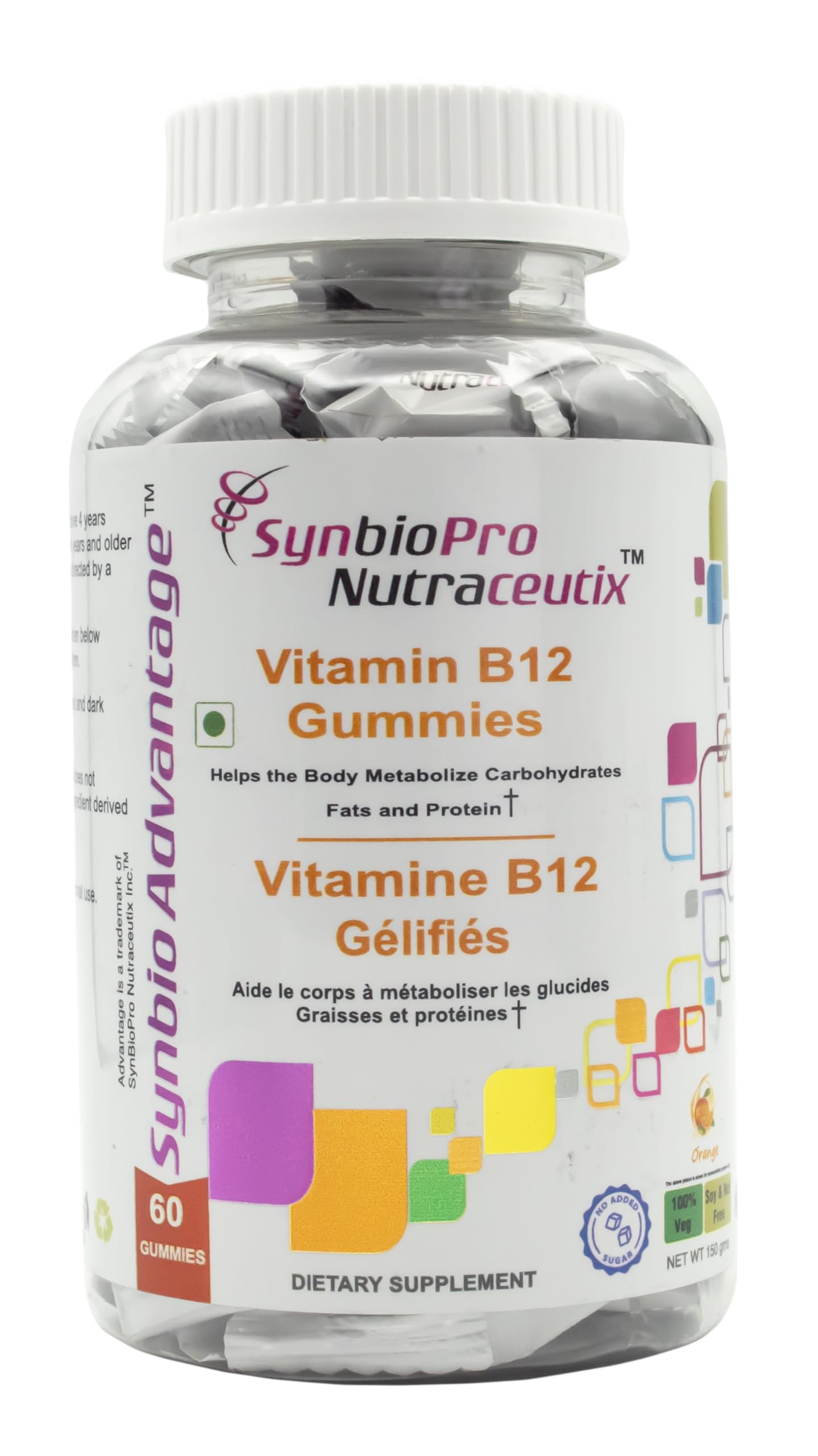 SYNBIOADVANTAGE Vitamin B12 Gummies For Men&Women|Orange Flavour|Metabolize Body Fat&Protein|60 Sugar-Free Gummies(60 Count(Pack Of 1))