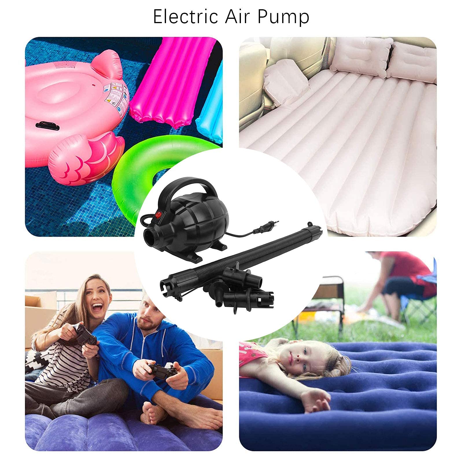 Alomejor Pompe à Air électrique 600W, Pompe de Gonflage Portative de Matelas de Radeau de Bateau Gonflable pour la Prise de L'UE