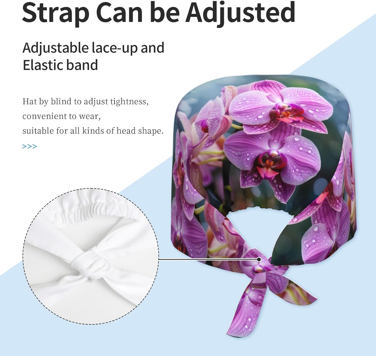 Breathable Work Hat Malaysian National Flower Picture Adjustable Comfortable Chef Hat for Women & Men Black