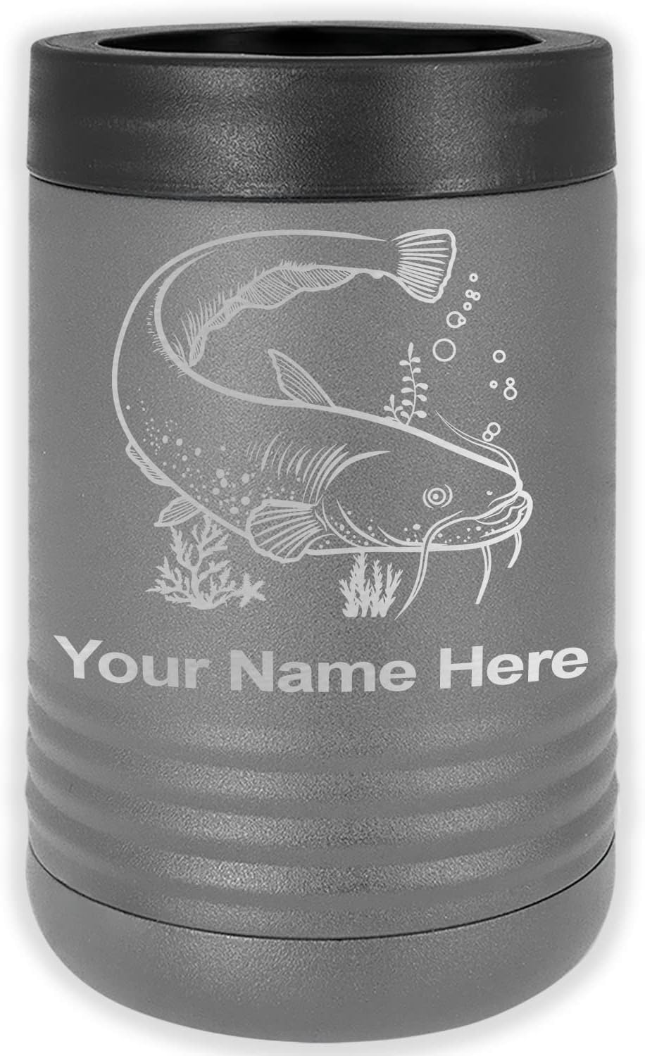 LaserGram Personalized 12 oz. Stainless Steel Can & Bottle Insulator, Catfish – Keeps Drinks Cold Longer (Gray)