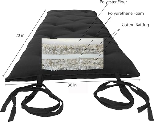 Miniatura 2 de D&D Futon Furniture Cotton/Foam Traditional Japanese/Thai Floor Rolling Futon Mattresses, Yoga Meditation Mats, 3x30x80 Black