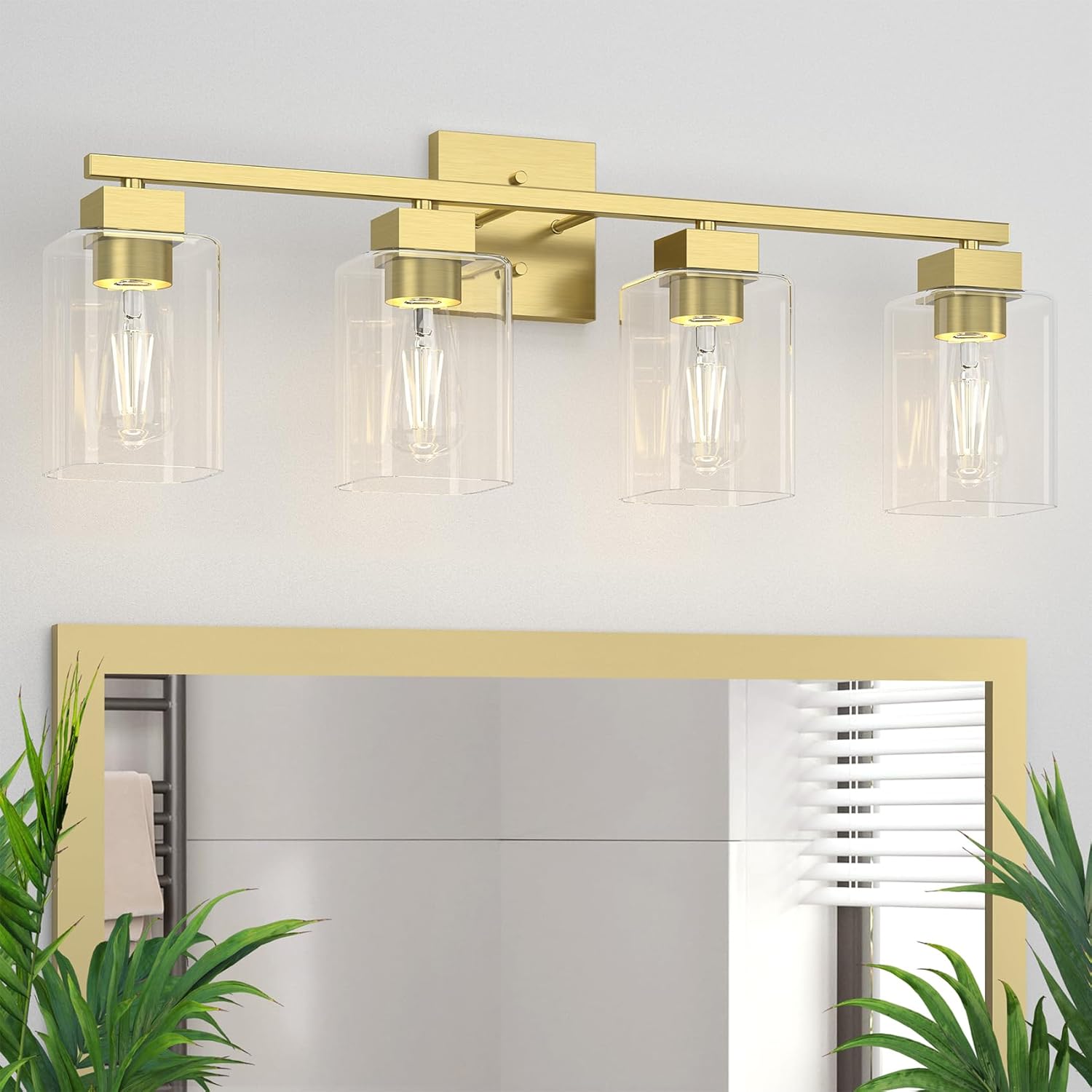 Espird 4 Light Bathroom Vanity Light - Brass Gold Light Fixture Square Design & UL Certification, Vintage Light Fixtures Over Mirror for Bedroom