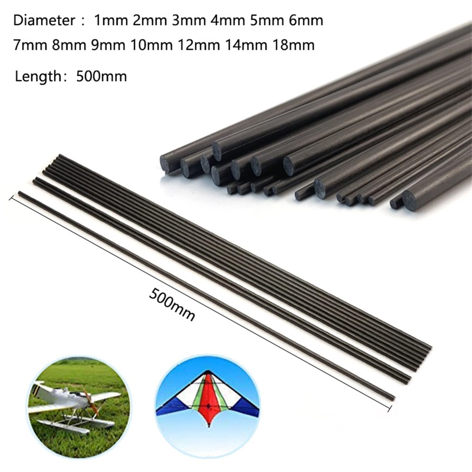 Carbonstangen-Set – Massive Kohlefaserstäbe 1–18 Mm ⌀, 500 Mm Länge – Leicht & Stabil Für DIY-Projekte
