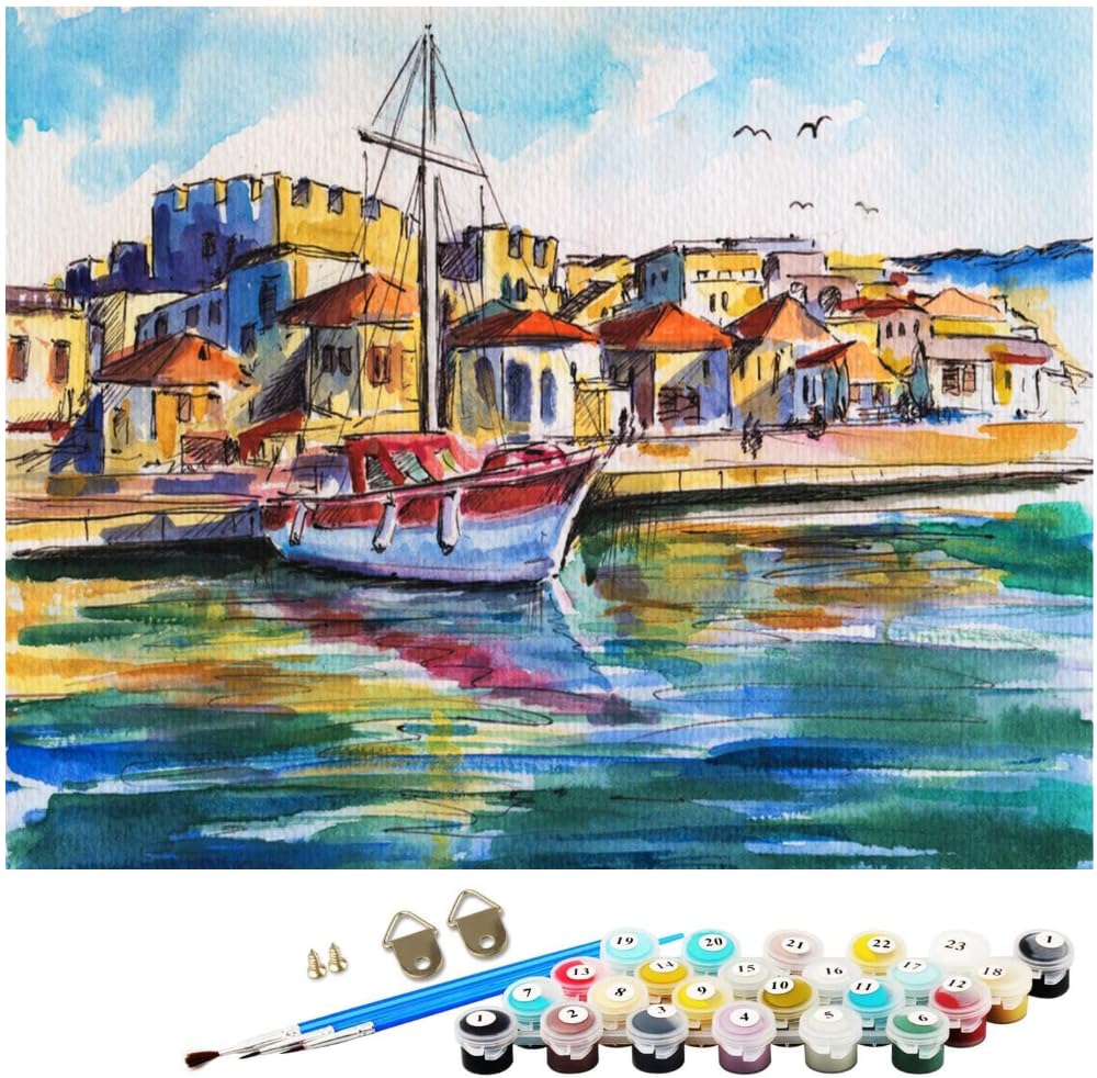 Peinture par numéros pour enfants débutants Paysage italien abstrait Peinture à l'huile Kit de peinture acrylique sur toile avec peintures et pinceaux Bricolage Pour décoration intérieure Mur Chambre Peinture par numéros pour enfants débutants Paysage italien abstrait Peinture à l'huile Kit de peinture acrylique sur toile avec peintures et pinceaux Bricolage Pour décoration intérieure Mur Chambre