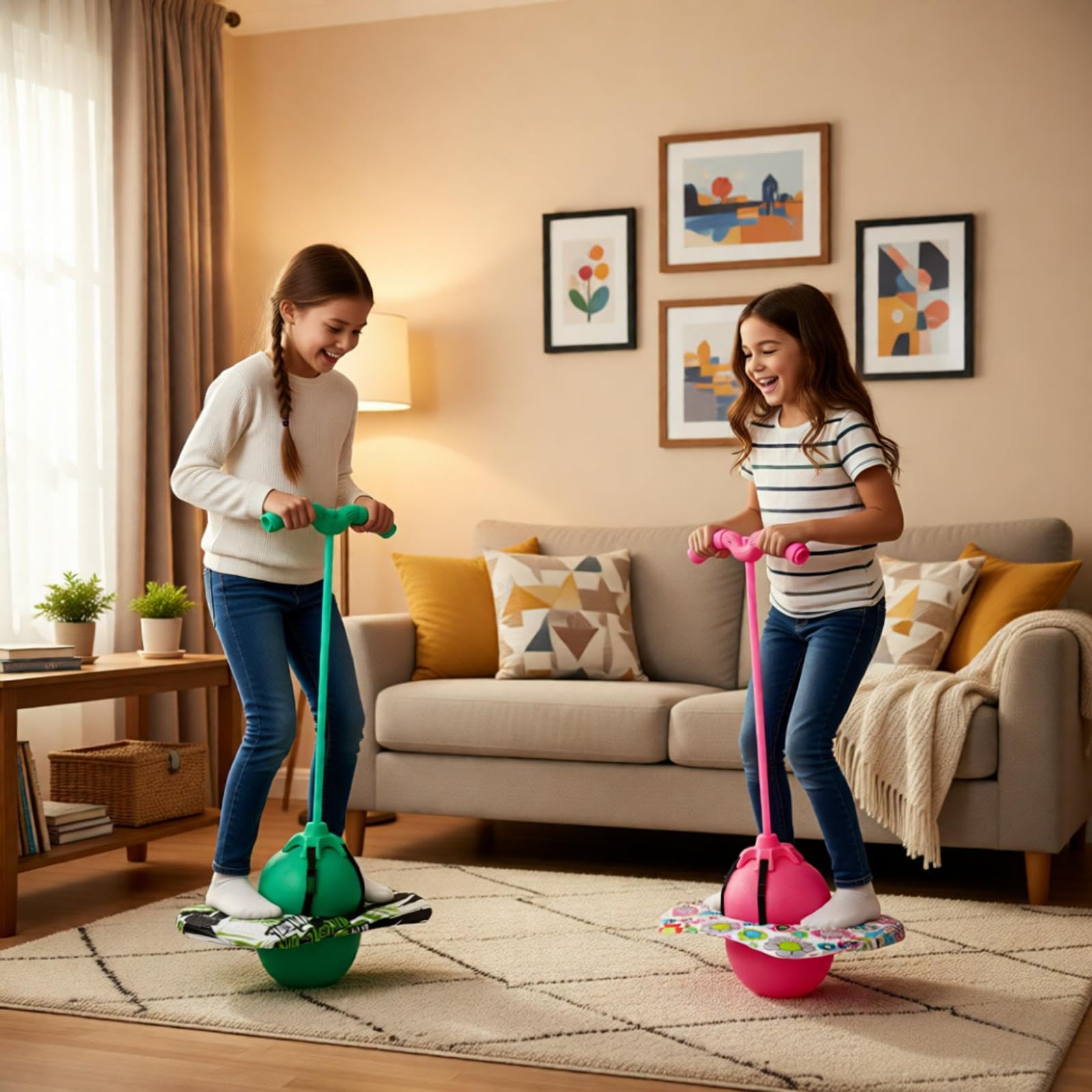 Pogo Ball con asas para niños y adultos, pelota de rebote Pogo Balance, tablero de truco Pogo para niñas y niños a partir de 6 años (verde-colorido)