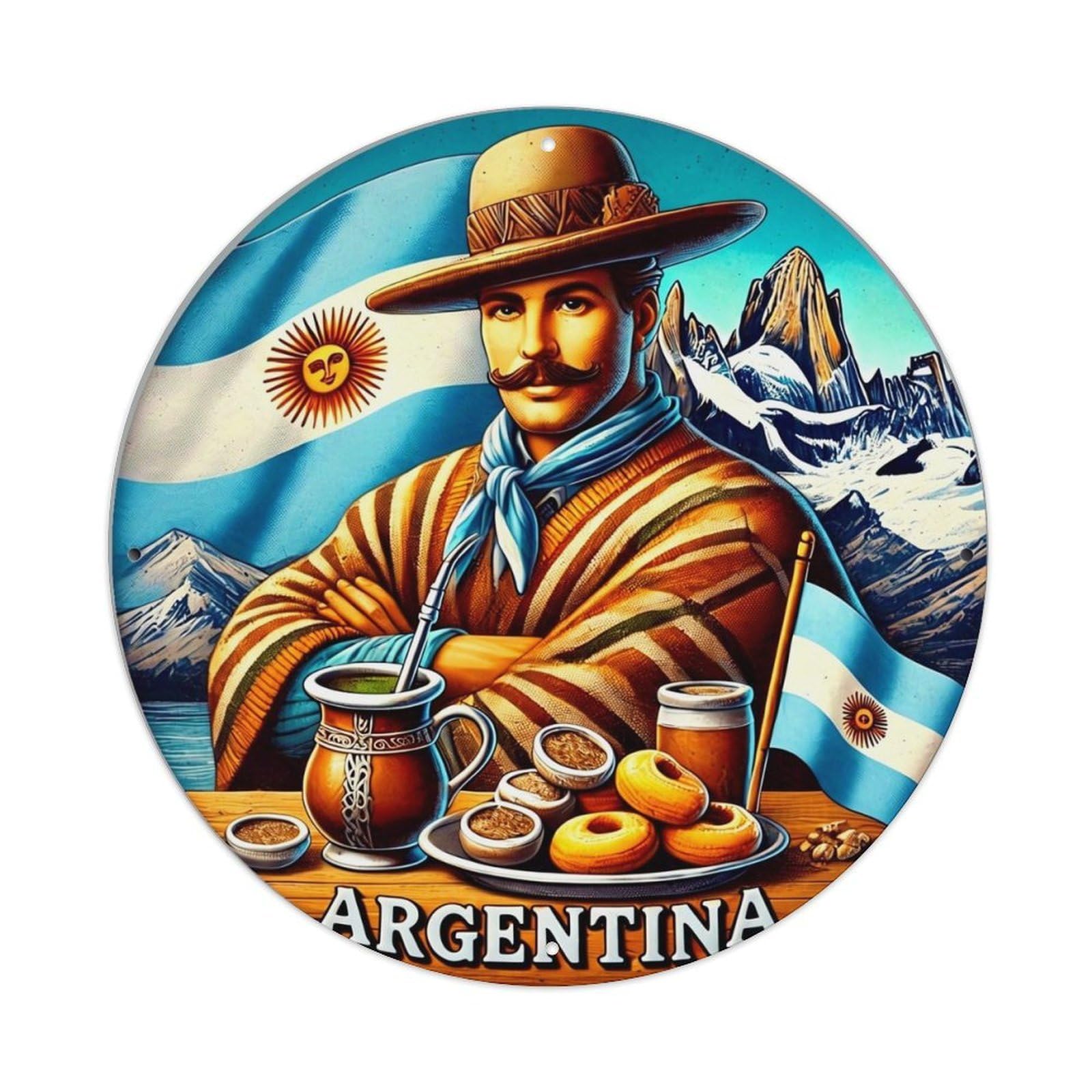 Argentine Man With Mate Tin Sign Metal Poster Vintage Metal Signs for Home Man Cave Bar Cafe Kitchen laundry room Wall Decorations 8x8 inches