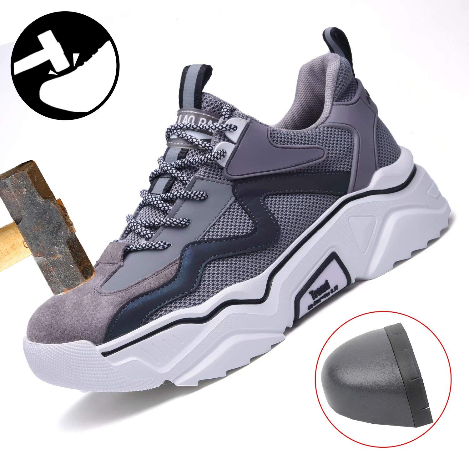 Safety Shoes Women Light Work Shoes Men Zapatos de Gorra de Acero Deportivo respirando Zapatos Protectores Activos con Zapatillas de Deporte de Tapa de Acero