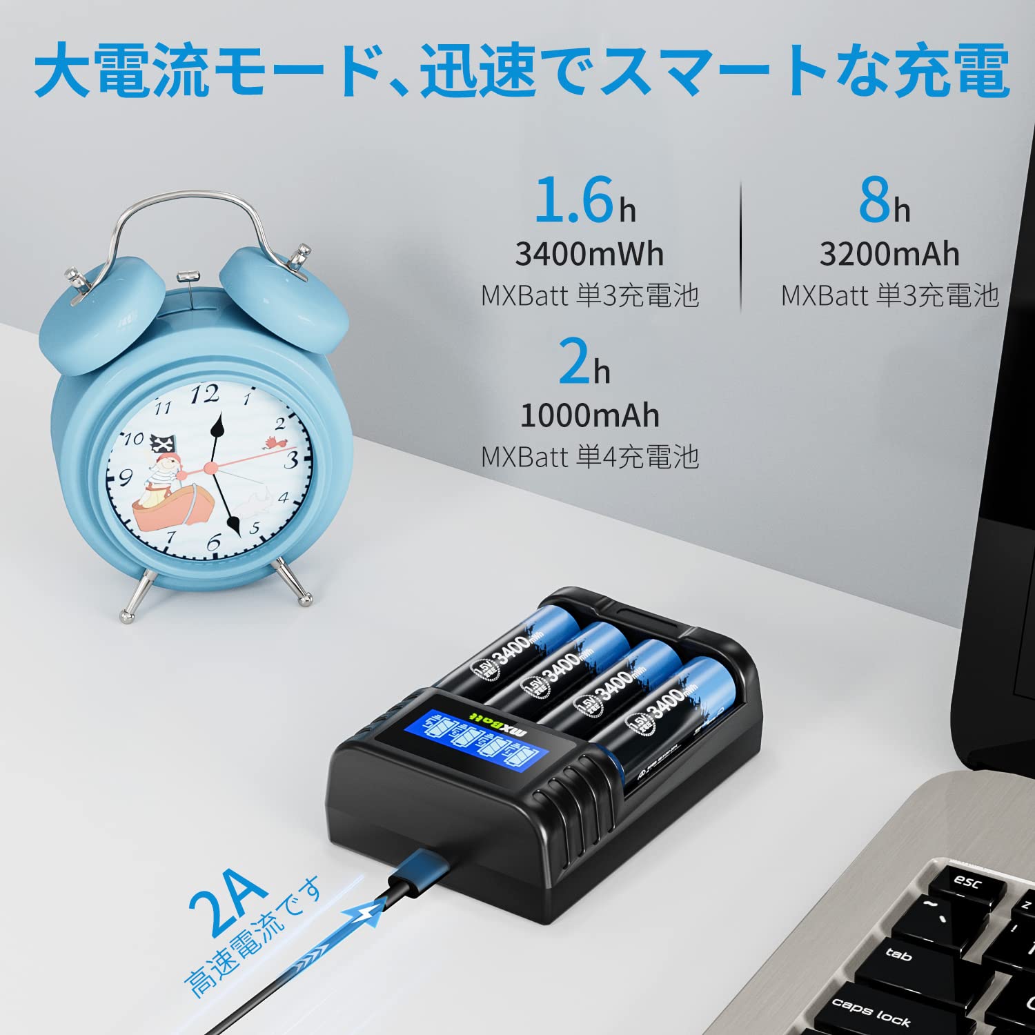 Amazon | MXBatt 単三電池 充電式 充電器セット リチウム充電池 1.5V