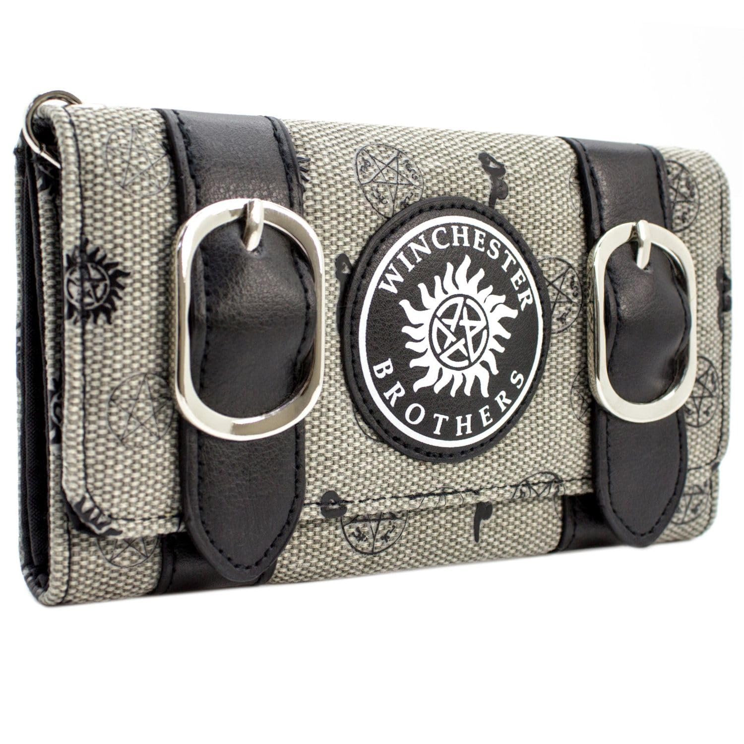 Super Natural Winchester Bros Emblema de Trampa del Diablo Cartera/Billetera Tri-Fold con Bolsillo para Monedas y Tarjetero, Gris
