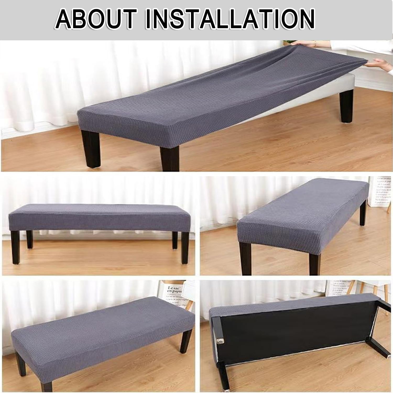 Rechteckige Stretch-Bankbezüge, Anti-Staub, abnehmbarer Langstuhl-Schonbezug, waschbarer Sitzschutz für Wohnzimmer, Schlafzimmer und Küche (L: 160 cm - 180 cm, Grau)