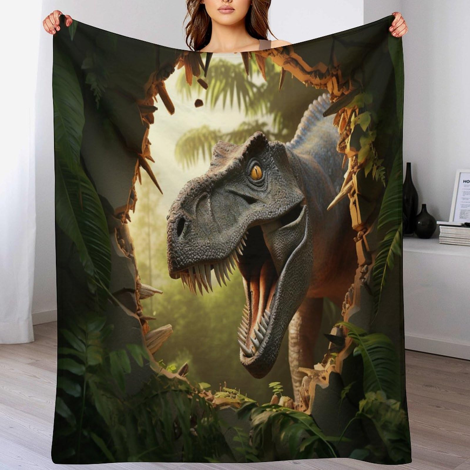 Couverture dinosaure en polaire de flannel de 140x180cm pour lit et canapé