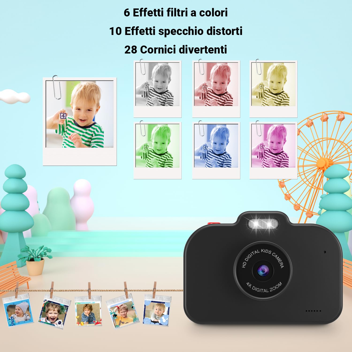 Macchina Fotografica Bambini con Scheda 32 GB,1080P HD Ricaricabile Fotocamera Digitale Regalo Giocattolo di Natale & Compleanno 3-10 Ragazzi Ragazze
