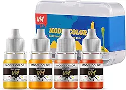 VM FIGURE Série amarela ecológica à base de água cor 4 frascos x 5 ml (0,17 fl.oz.) Kit de pintura em miniatura de tinta pincel pigmento de resina acrílica para modelos, figuras e artesanato
