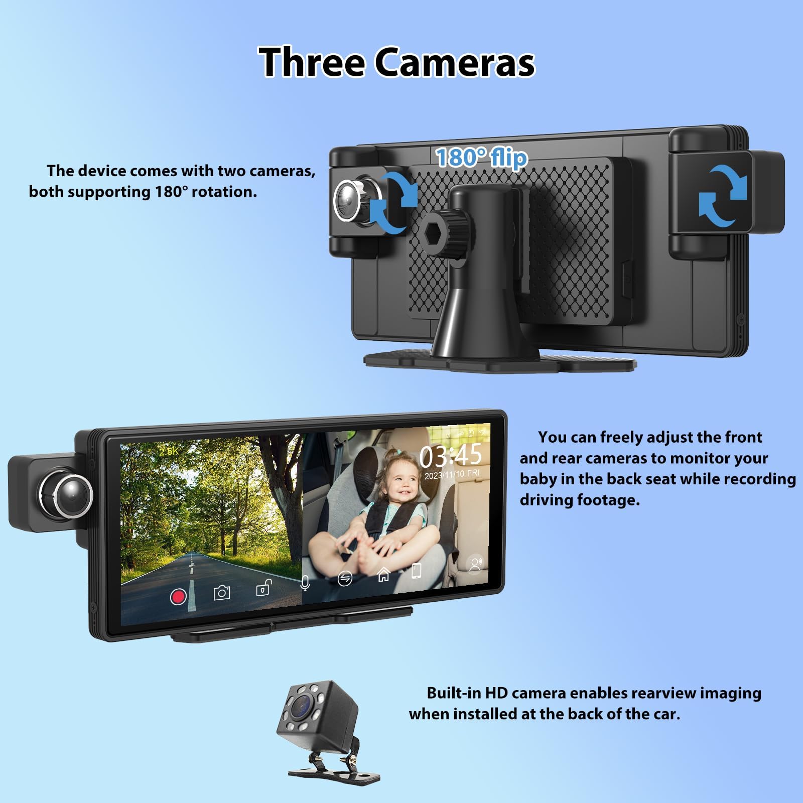 Sunweyer 10,3-calowy samochodowy rejestrator wideo, przenośny samochodowy stereo, do monitorowania dziecka, kamery na tylnym siedzeniu, przenośny bezprzewodowy ekran CarPlay, Android Auto, nawigacja