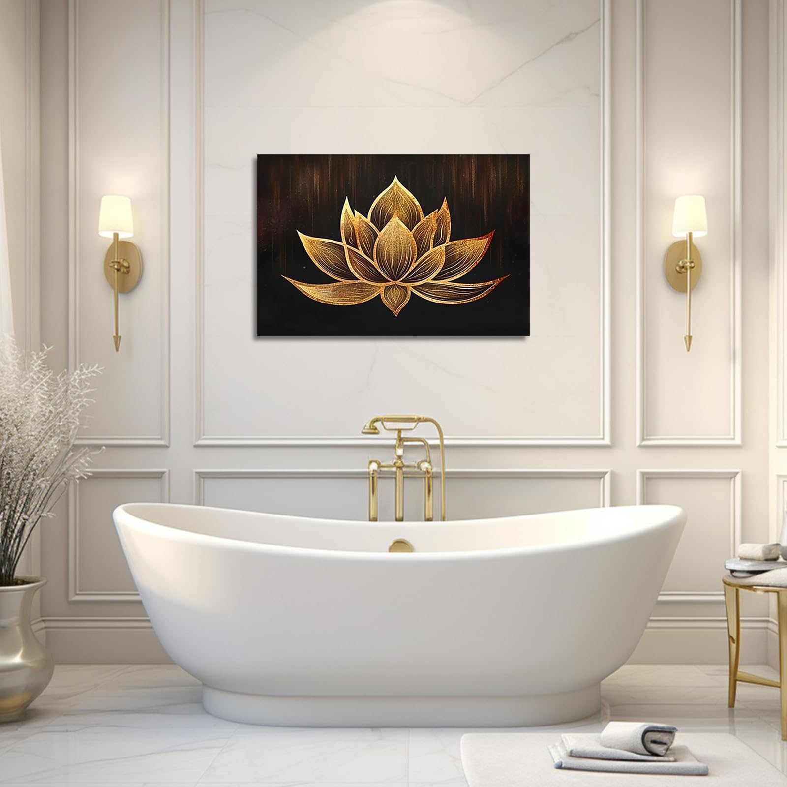 LZIMU Zen Canvas Wall Art Black and Gold Lotus Flower Bloom Picture Prints Abstract Floral Painting for Spa Meditation Room Decor Framed (Zen-3 - Image 2