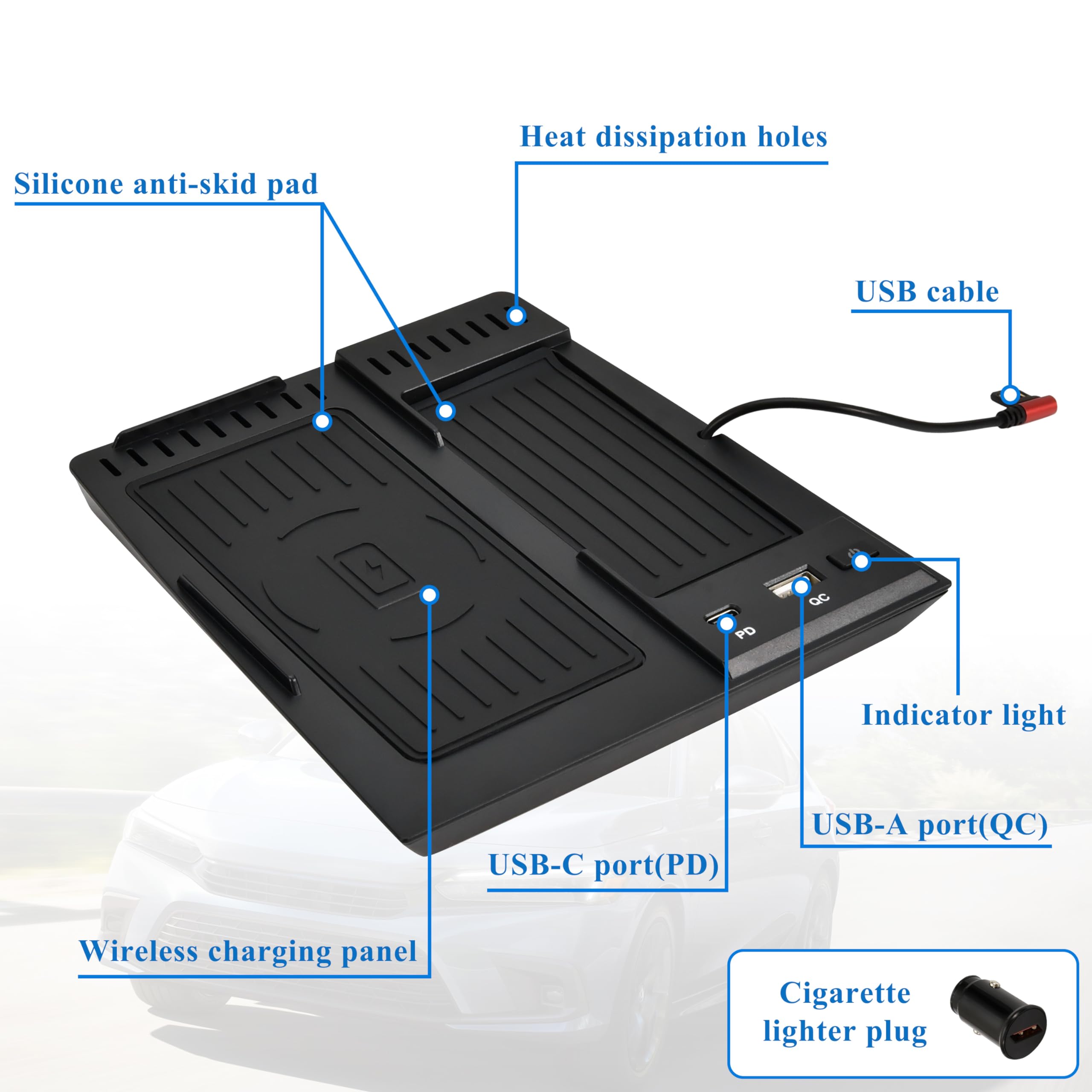 Cargador inalámbrico de coche para consola central de carga para Honda Civic 2022 2023 2024 Accesorios