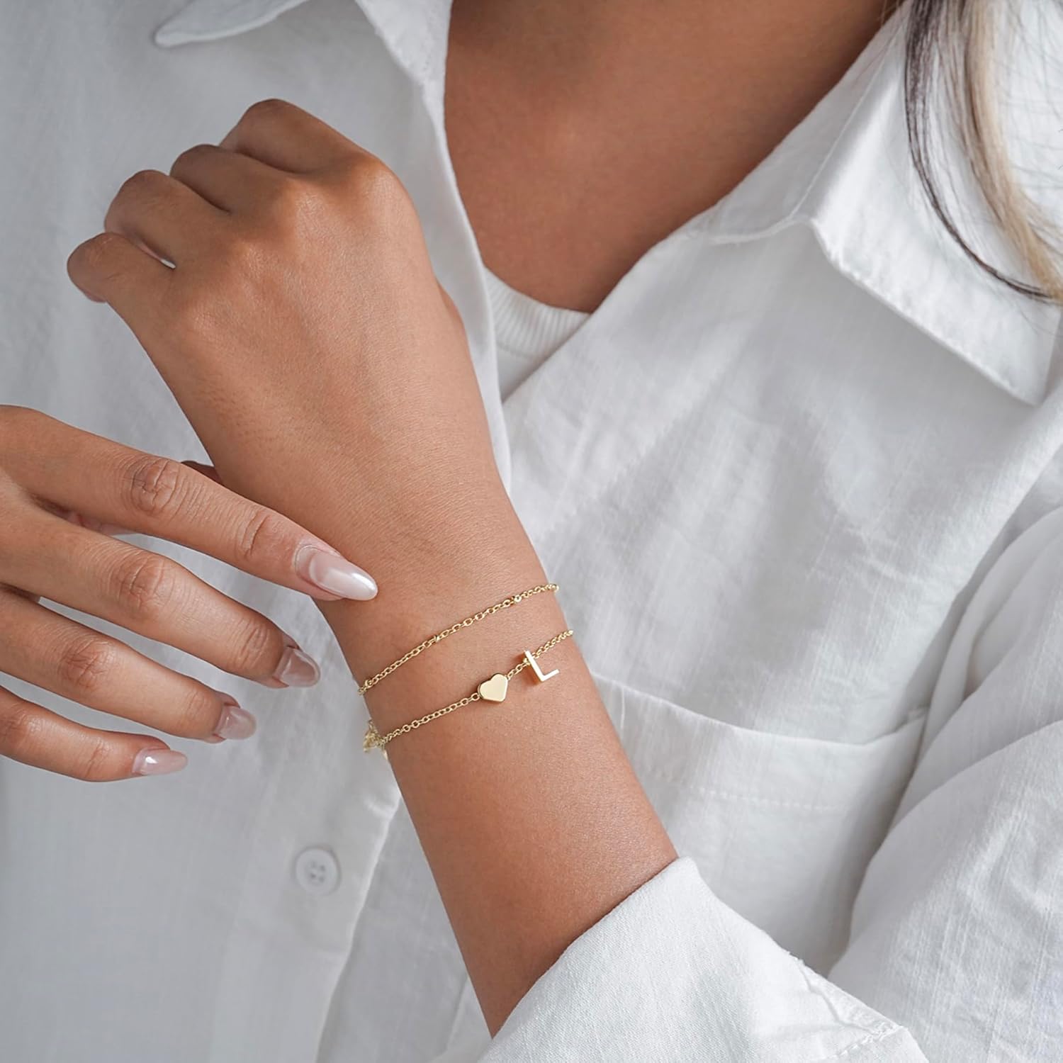 Valentines Day Gifts Gold Initial Bracelets for Women Trendy, Dainty Layered 14K Gold Plated Heart Letter Charm Bracelets, letter beads for name bracelets Jewelry Gifts - Image 5
