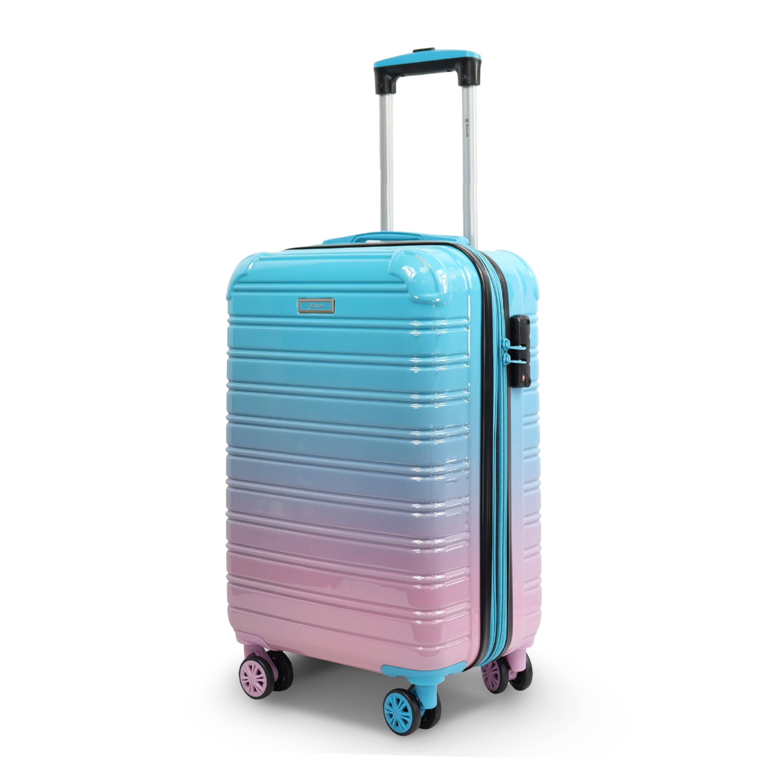 Blade Valise Cabine Rigide Bagage Cabine 55x36x25cm, Valise légère à roulettes Bagage à Main en ABS + PC avec Serrure TSA Valise à 4 roulettes Spinner Bleu/Rose, M/55cm