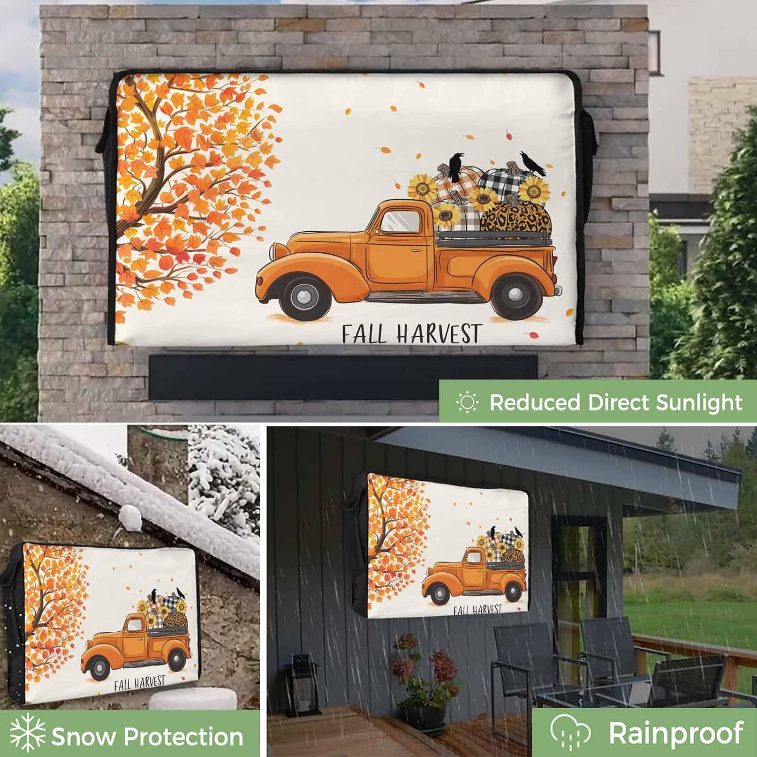 T&H XHome Truck for Thanksgiving Outdoor TV Cover Pumpkin Fall Harvest Waterproof and Weatherproof 30"-32" LCD Movable Shield TV Display Screen Protector Outside Television Covers 30" Wx19 H