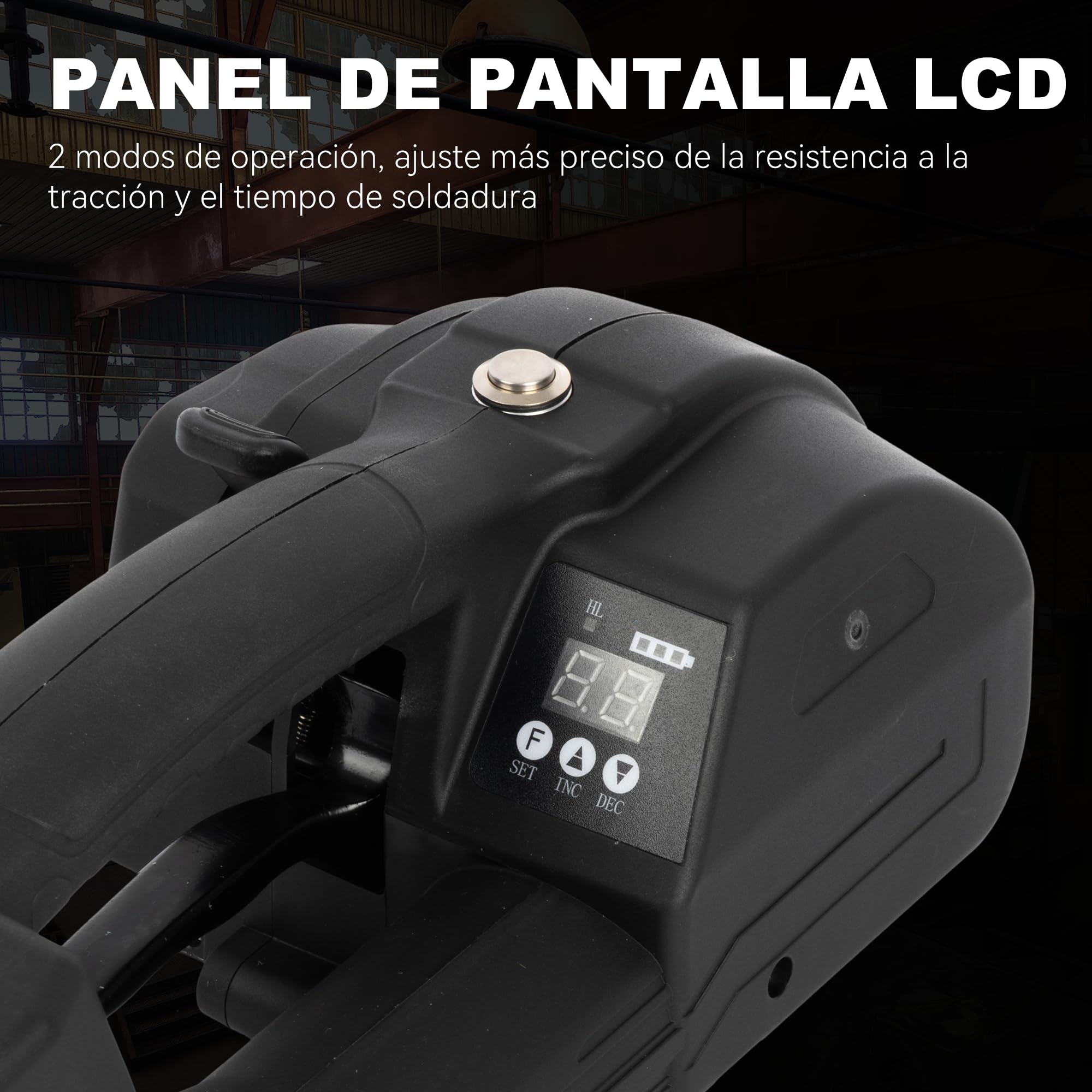 U.S. Solid Flejadora automática con pantalla LCD, 2 baterías de 4000 mAh para cintas PP/PET de 13-16 mm, para cajas y palés