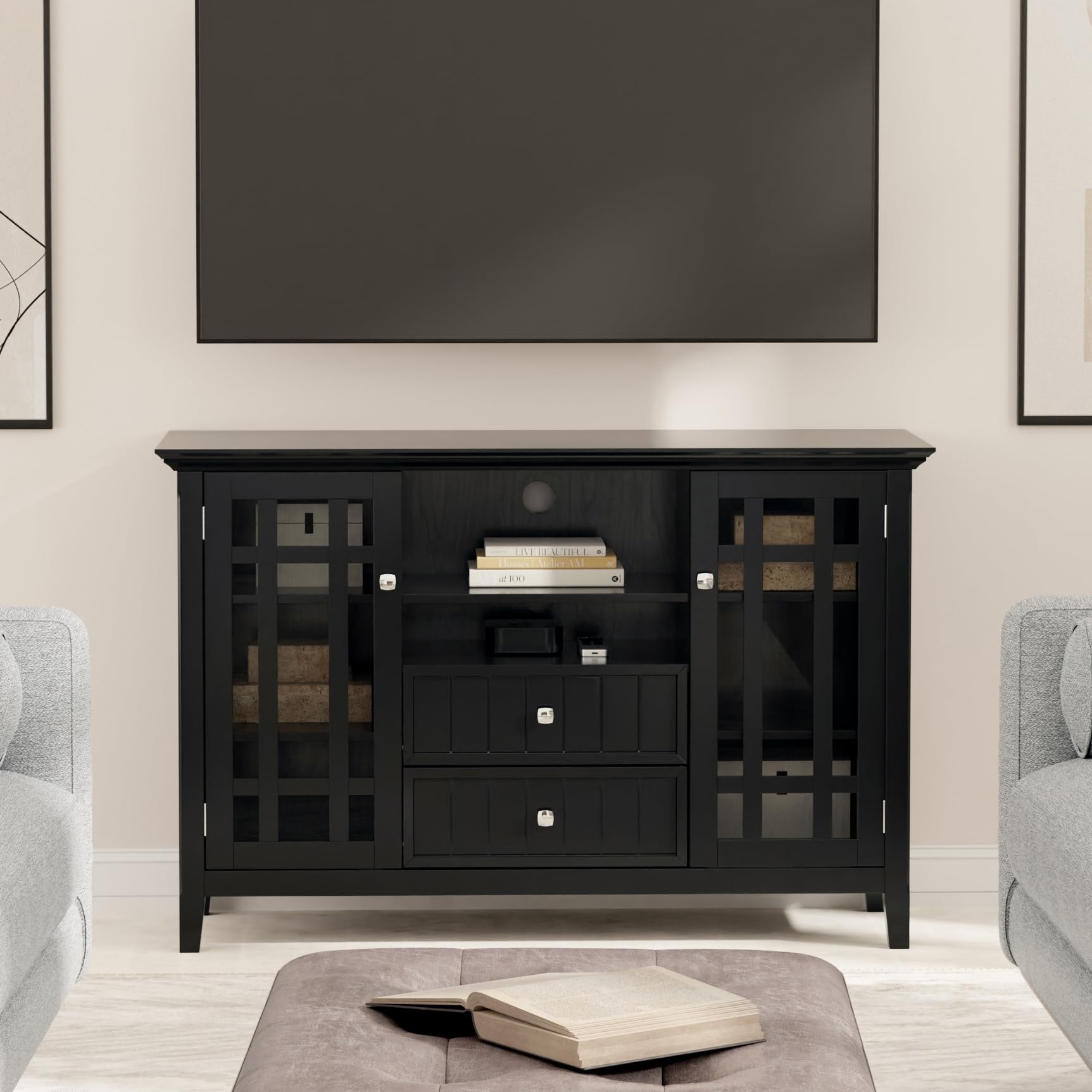 Snapklik.com : SIMPLIHOME Bedford TV Stand - 53 Inch Wide Solid Wood