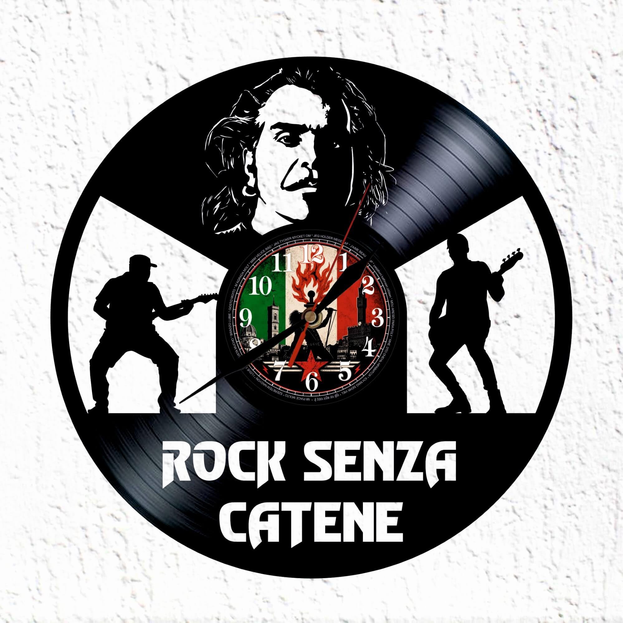 Horloge murale en vinyle Rok Senz Catene noire 30 cm style rock italien moderne analogique
