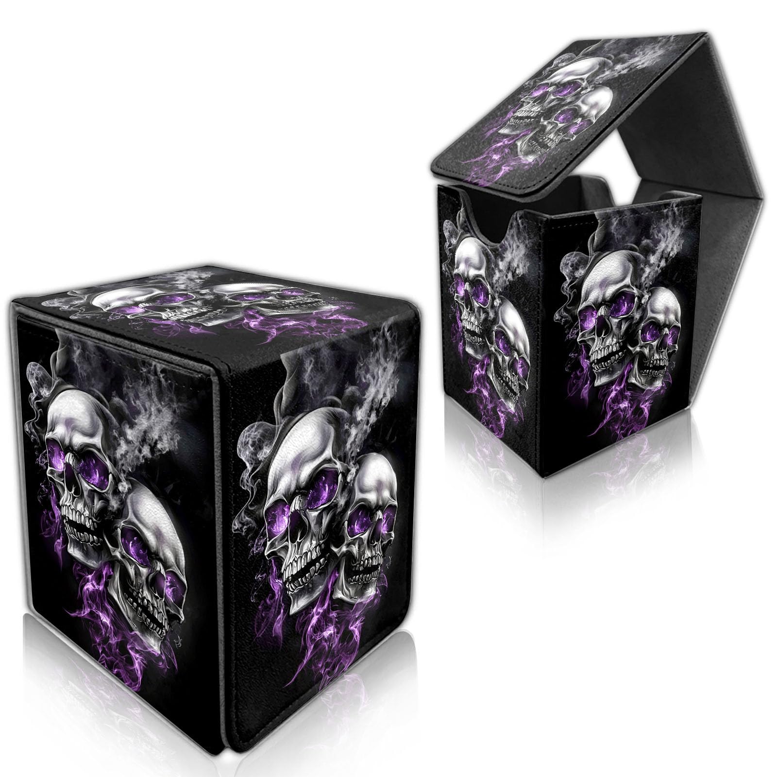 DISUOFEART for MTG Deck Box, Trading Card Storage Case Holds 100+ Sleeved Cards, Skull with Smoke and Fire Magnetic Closure Durable Deck Holder for Magic The Gathering, TCG & Commander