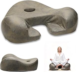 Ergonomic Meditation Cushion for Sitting on Floor 23" Large Floor Pillow with Built-in Foot Rest, 8" Thick Memory Foam Yoga Seat for Adults, Comfortable Support for Meditation, Yoga, Mindfulness Green