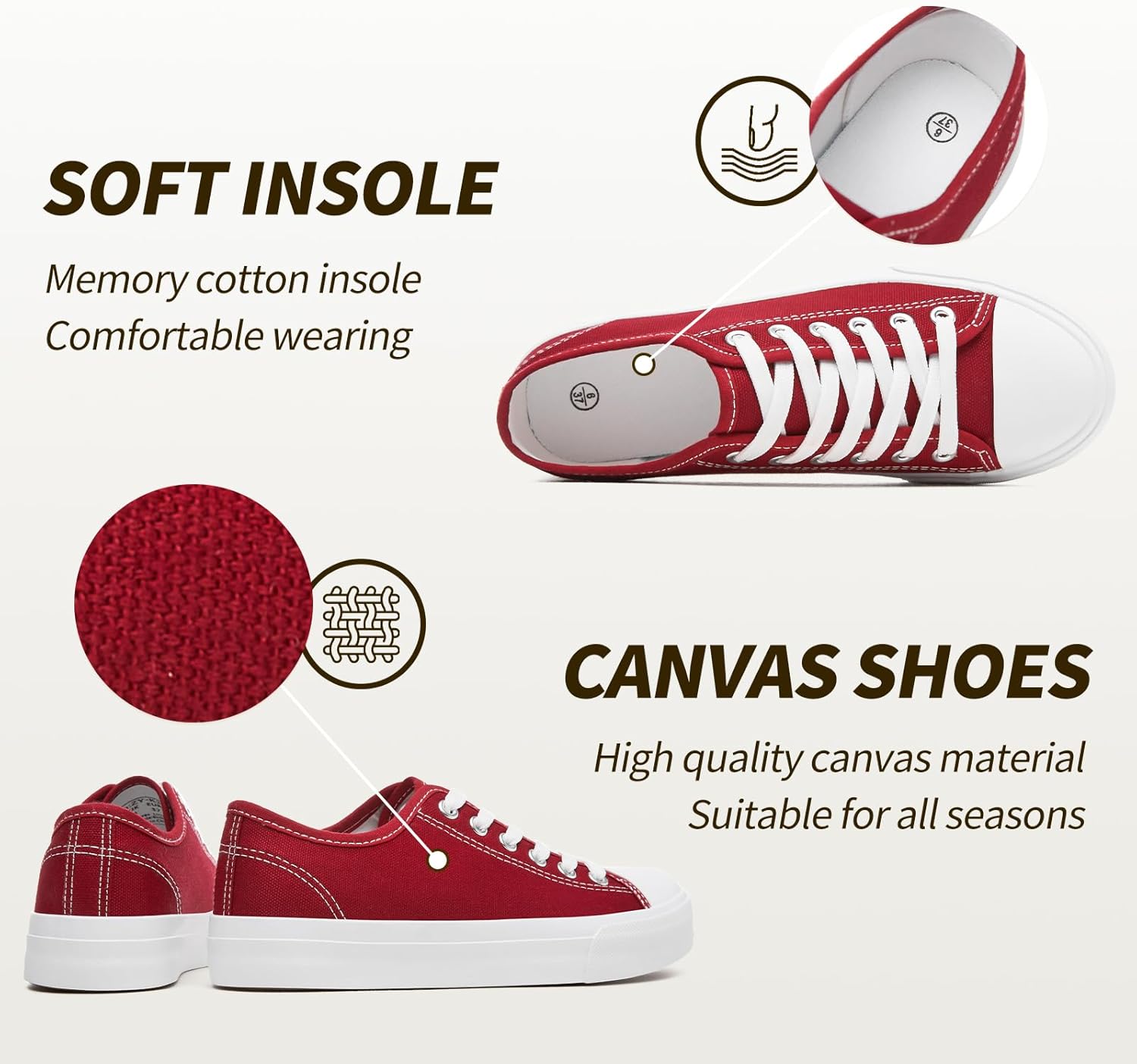 Uoidru White Tennis Canvas Shoes for Women Black Canvas Sneakers Womens Fashion Sneakers Classic Lace Up Walking Shoes - Image 5