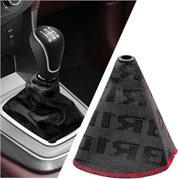 Car Shift Boot Cover, Waterproof Fabric Manual/Automatic Shift Knob Boot Racing Style Decor, Shifter Lever Knob Dust Cover Gear Gaiter Protector for Cars Trucks SUVs Black