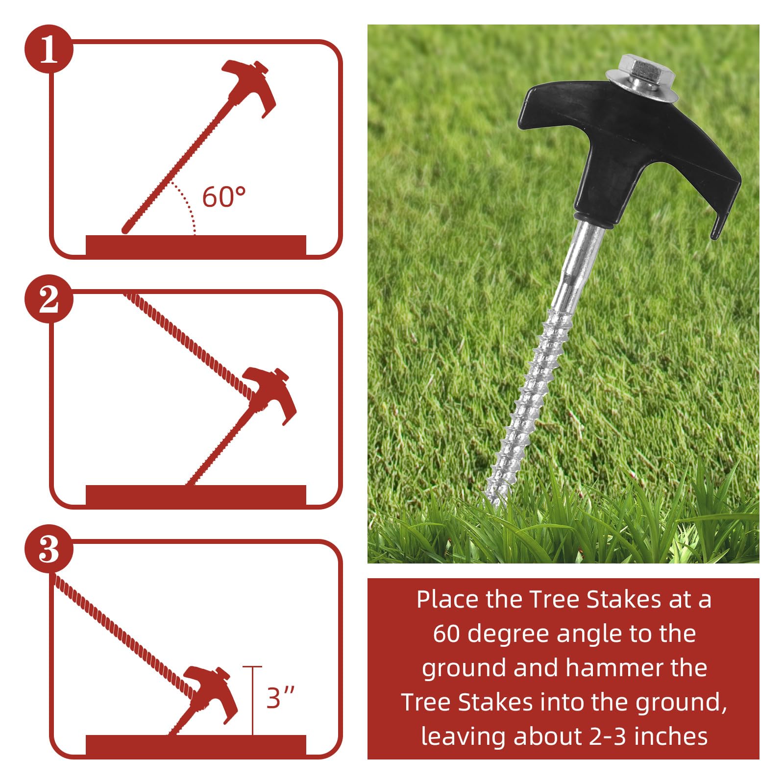 Lot de 50 piquets de tente robustes à visser de 20,3 cm avec tête hexagonale pour camping, jardin, cour (noir)
