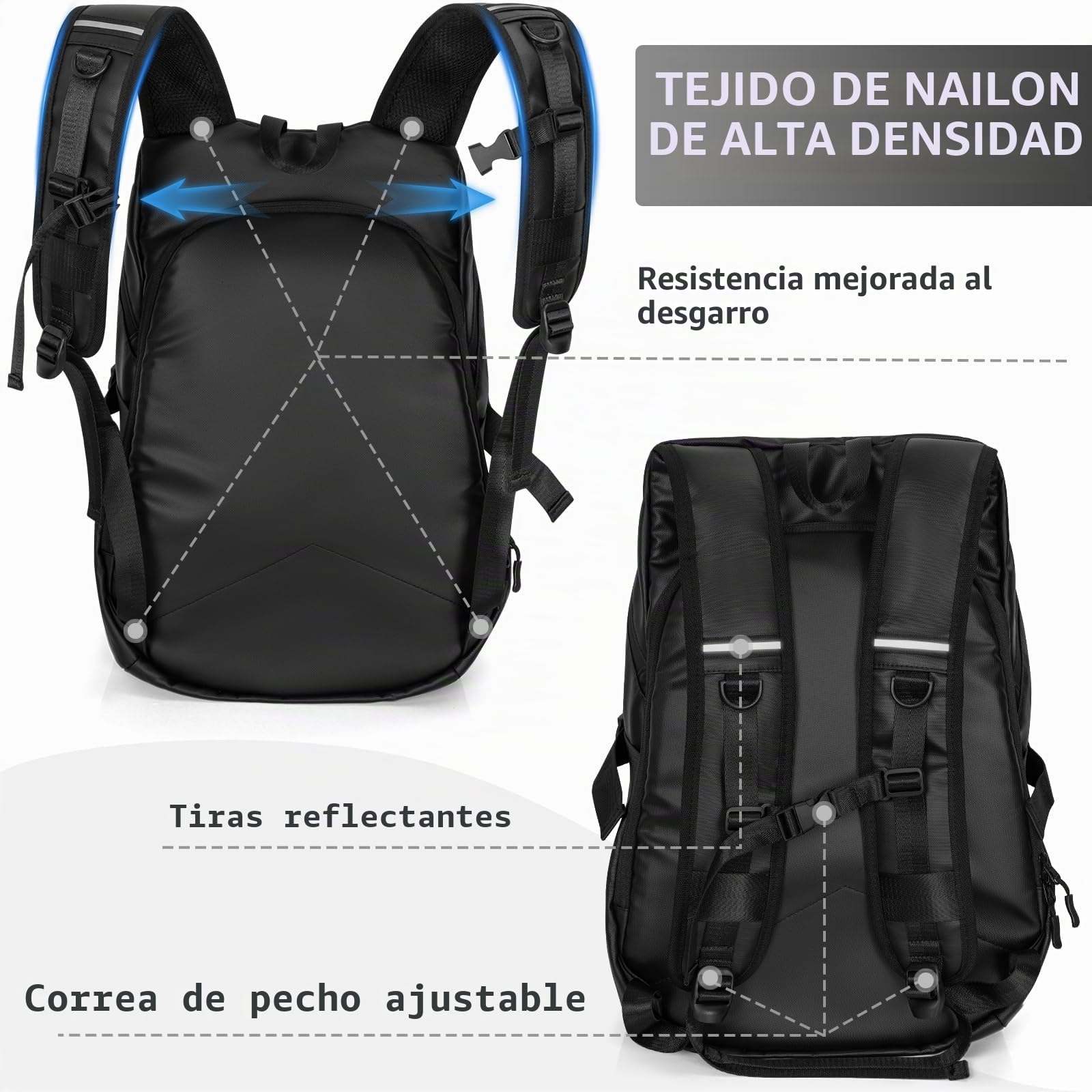 OUUTMEE Mochila de motocicleta, mochila impermeable para casco para hombres y mujeres, bolsa de bicicleta todoterreno, mochila de motocicleta con rayas reflectantes, mochilas de viaje para motocicleta